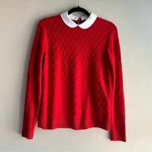 Brooks Brothers Diamond Weave Sweater Removeable Peter Pan Collar Red